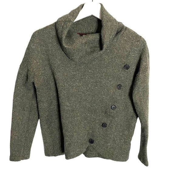 Retrelogy Herringbone‎ Turtleneck Pullover Sweater Cropped with Buttons Gray S/P - Picture 1 of 8